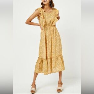 Hayden Los Angeles Buttoned Back Ruffled Feminine Dainty Tank Dress Yellow 1XL